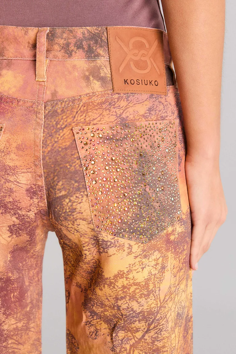 Pantalón wide leg con estampa y aplicaciones de cristales de Kosiuko en Pantalones para argentina