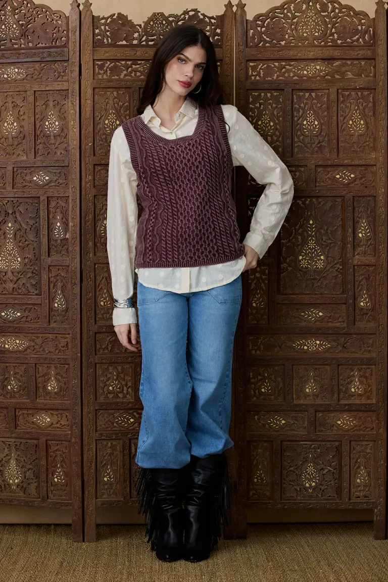 Chaleco tejido de mujer con textura en relieve y cuello redondo de Indiastyle en Chalecos para argentina