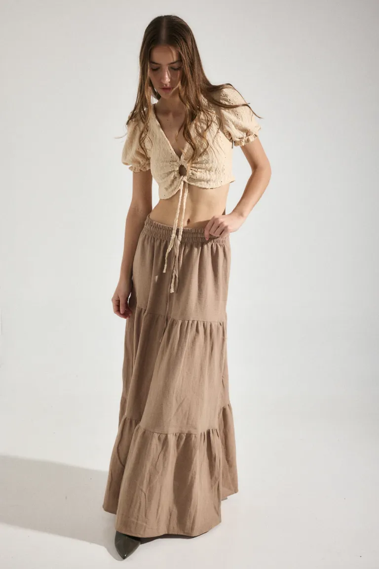 Falda de lino de tiro bajo con elástico en la cintura - Diseño elegante y versátil de Audaz en Faldas para argentina