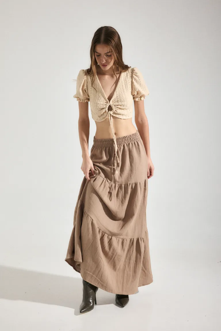 Falda de lino de tiro bajo con elástico en la cintura - Diseño elegante y versátil de Audaz en Faldas para argentina