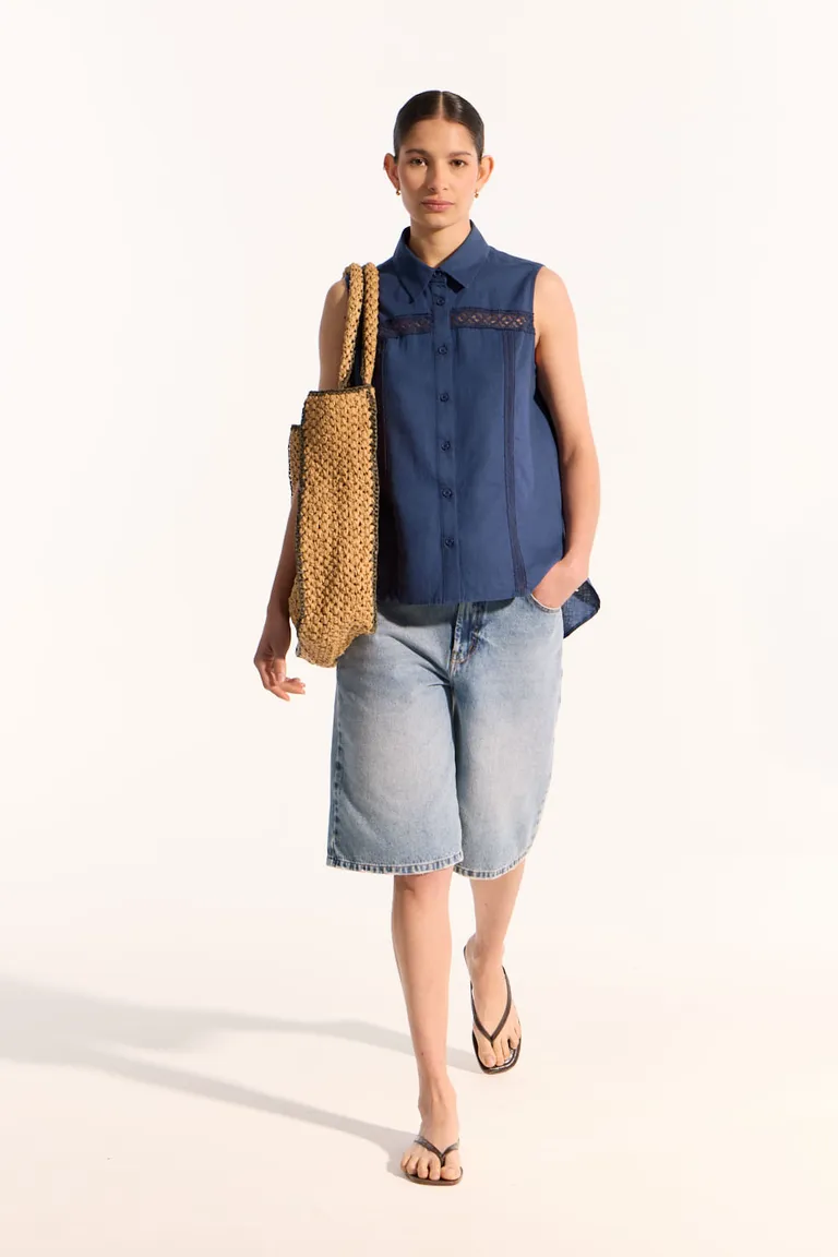 Camisa sin mangas de corte recto y calce holgado con detalles en entredós de Portsaid en Camisas para argentina