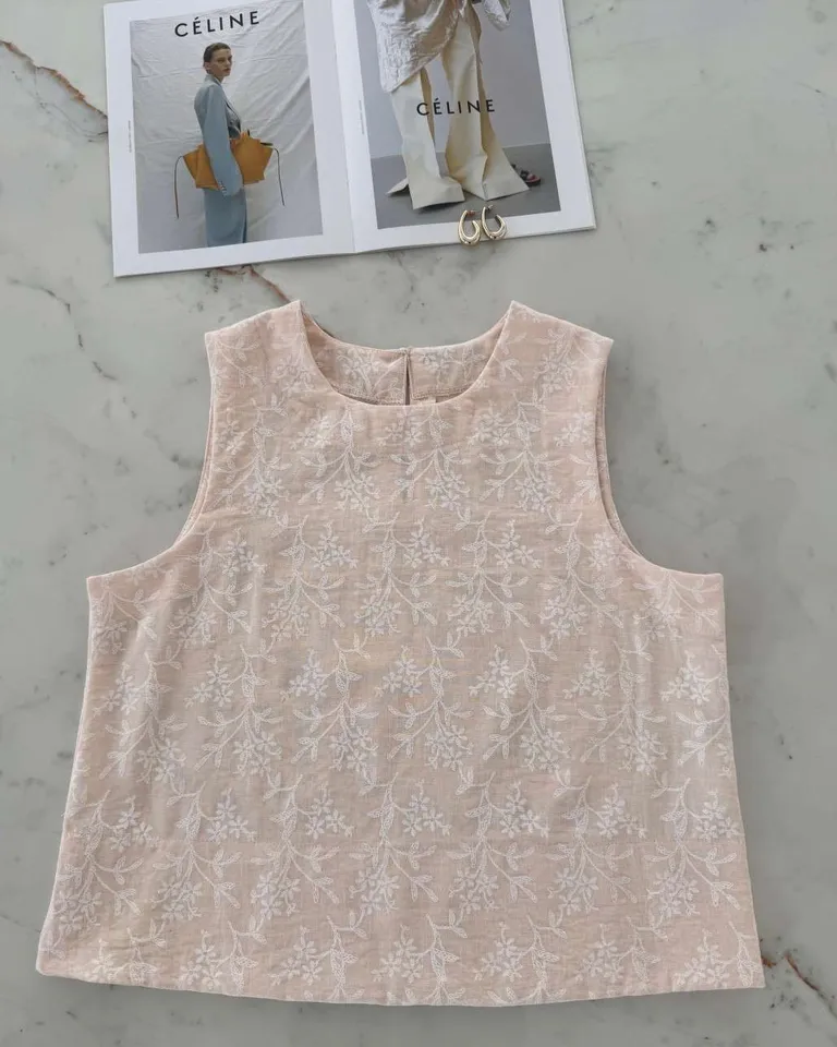 Blusa sin mangas con bordado floral en tonos verdes para mujer de Hesed en Blusas para argentina