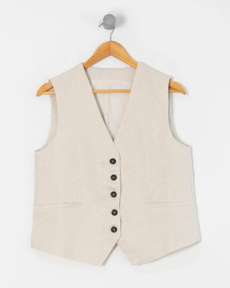 Chaleco oversized de lino, prenda de vestir elegante y versátil para mujer de Sky en Chalecos para argentina