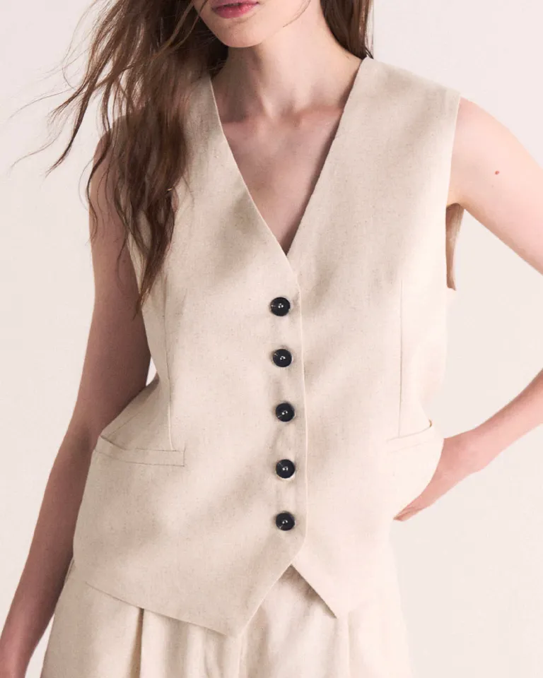 Chaleco oversized de lino, prenda de vestir elegante y versátil para mujer de Sky en Chalecos para argentina