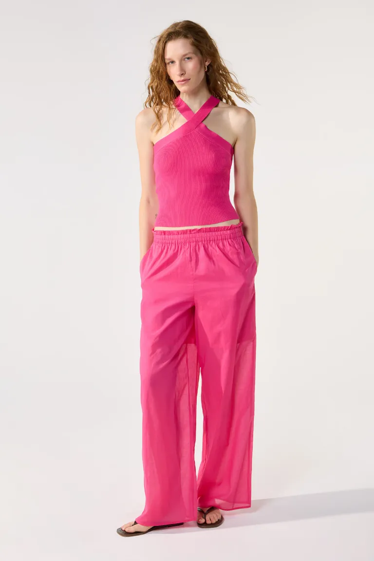 Pantalón de algodón con cintura elástica en color rosa intenso para mujer de Cuesta Blanca en Pantalones para argentina