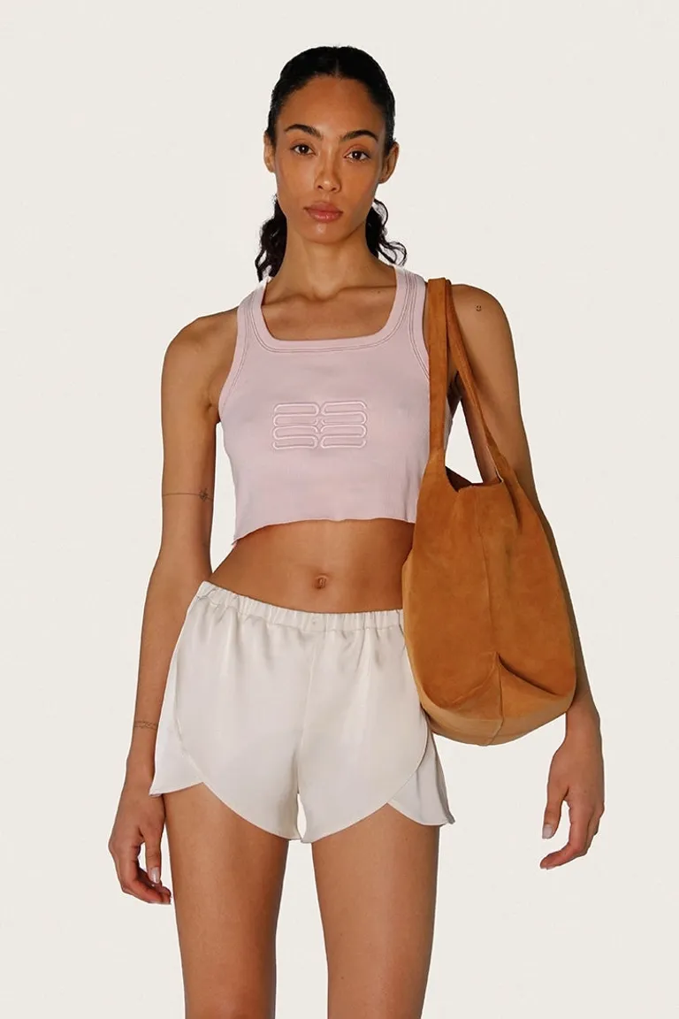 Short de diseño asimétrico con superposición lateral y cintura elástica de Sofia Sarkany en Shorts para argentina