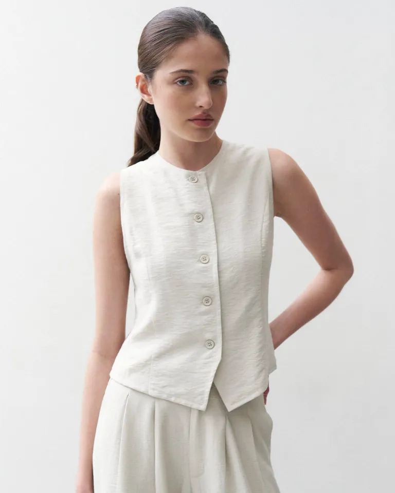 Chaleco de cuello redondo con cierre de botones - Elegante y versátil de Sky en Chalecos para argentina