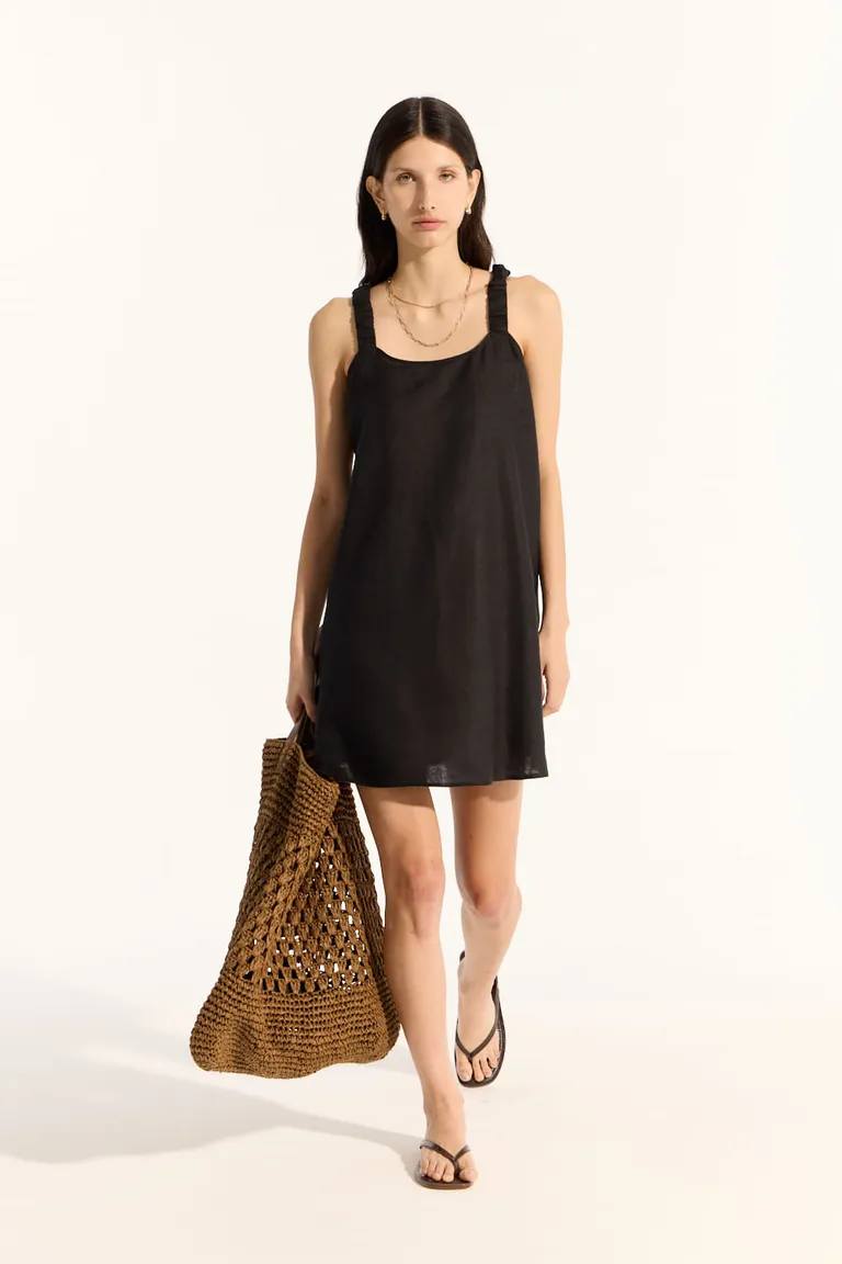 Vestido corto de lino con espalda descubierta y tiras cruzadas de Portsaid en Vestidos para argentina