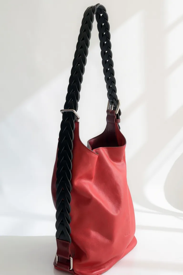 Bolso de cuero marrón con correa trenzada y cierre con hebilla de Maria Cher en Bolsos y Carteras para argentina