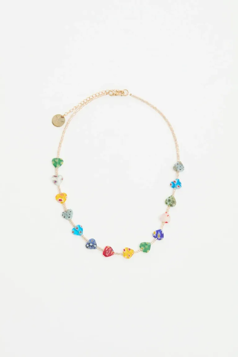 Collar corto con dijes de corazones multicolor decorativos de Rapsodia en Bijouterie para argentina