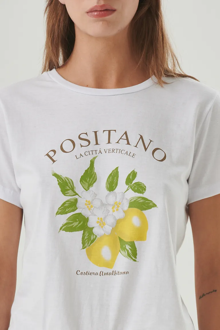 Remera mujer con estampa de Positano y diseño veraniego de Sweet en Remeras para argentina