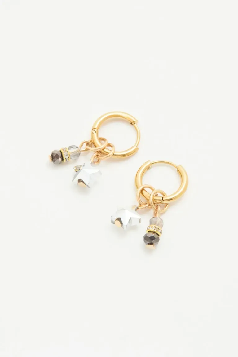 Aretes de argolla dorados con detalles en forma de estrella de cristal de Rapsodia en Bijouterie para argentina