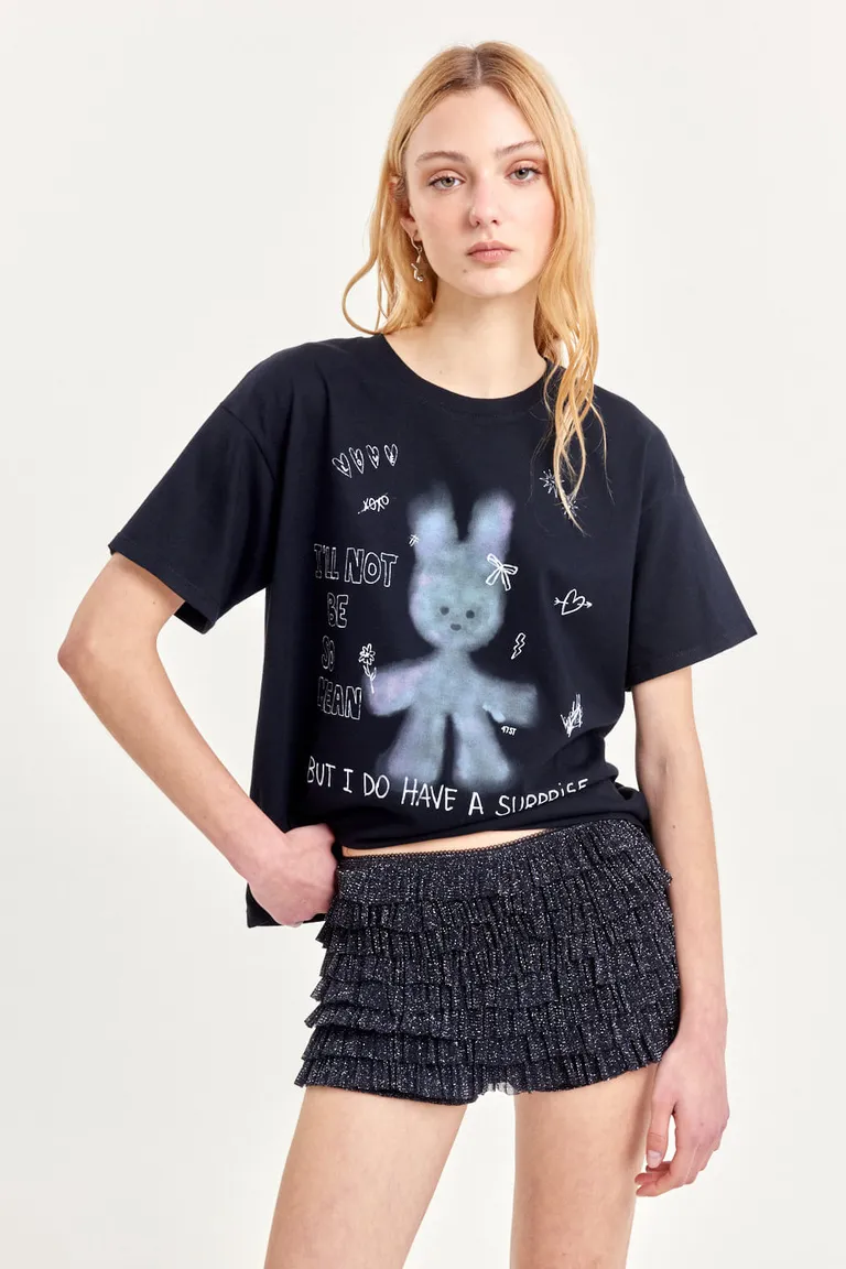 Shorts de crepe con volados de microtul y lurex de 47 Street en Shorts para argentina