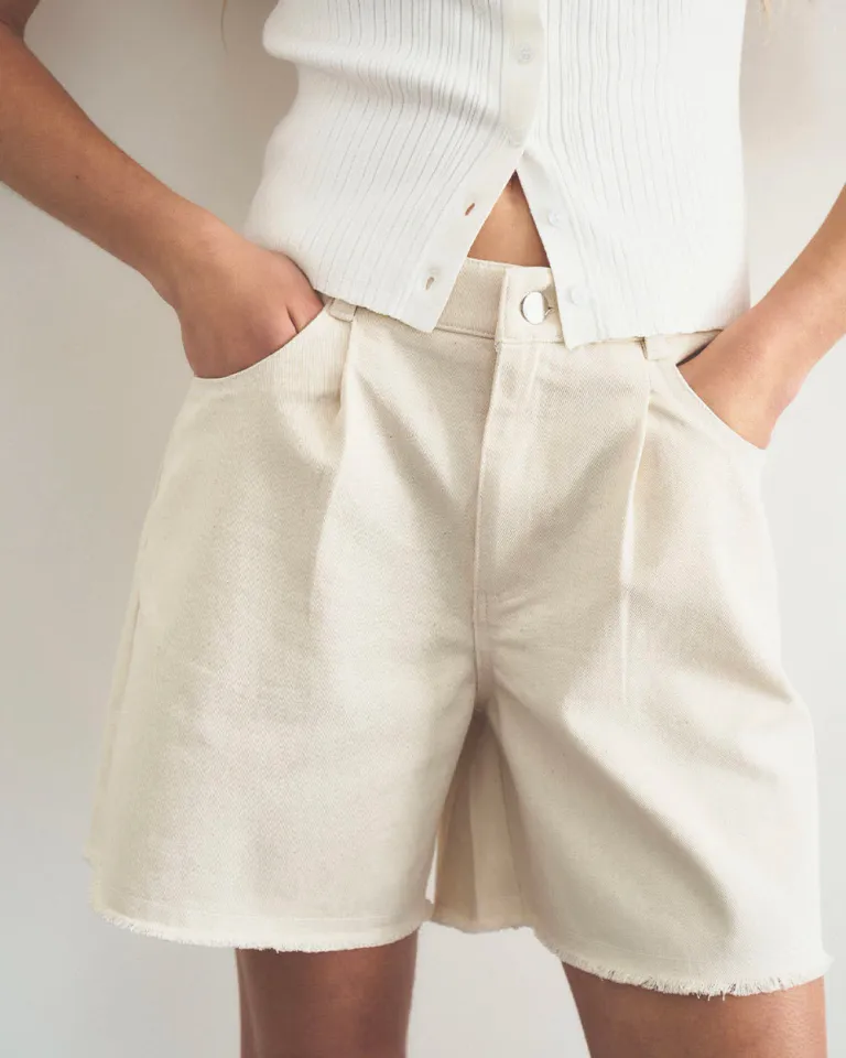 Shorts de lino de tiro medio y bajo con bolsillos en blanco de Sky en Shorts para argentina