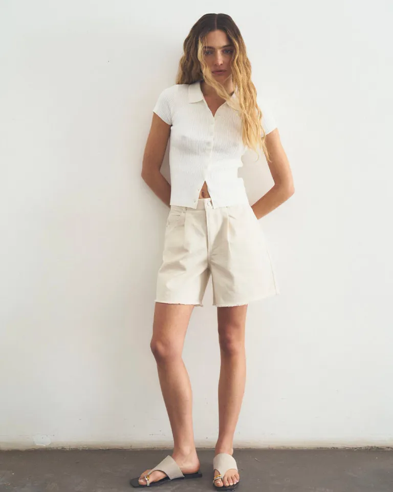 Shorts de lino de tiro medio y bajo con bolsillos en blanco de Sky en Shorts para argentina