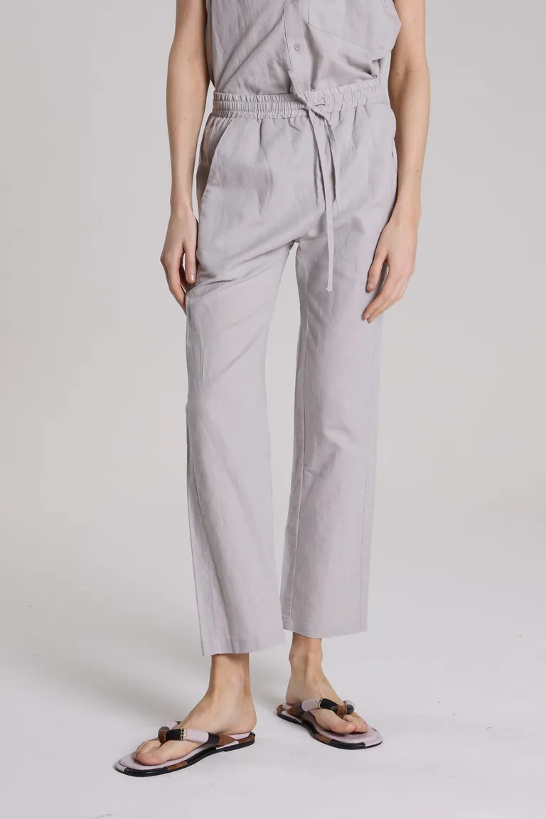 Pantalón recto de lino y algodón con cintura elástica y bolsillos de Maria Cher en Pantalones para argentina
