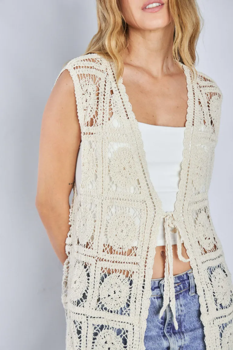 Chaleco de Crochet Tejido a Mano de Diseño Largo y Estilo Bohemio de Belle en Chalecos para argentina