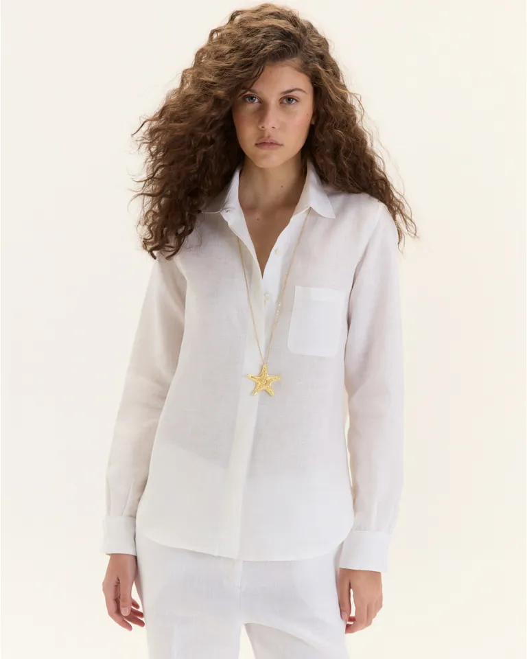 Camisa de Manga Larga Blanca con Cartera Escondida y Bolsillo Pequeño de Blue Sheep en Camisas para argentina