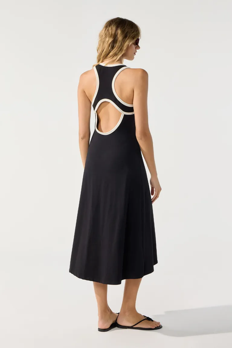 Vestido largo en jersey negro con detalles en contraste de Cuesta Blanca en Vestidos para argentina