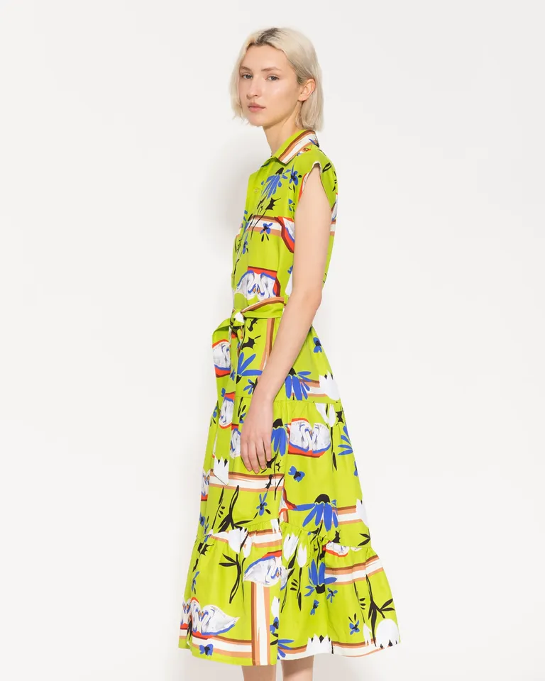 Vestido camisero con estampado de cisnes, acceso delantero y cintura ajustable de Jazmin Chebar en Vestidos para argentina