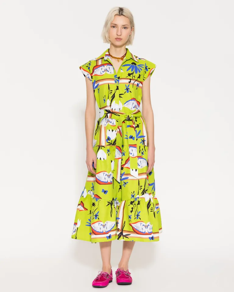 Vestido camisero con estampado de cisnes, acceso delantero y cintura ajustable de Jazmin Chebar en Vestidos para argentina