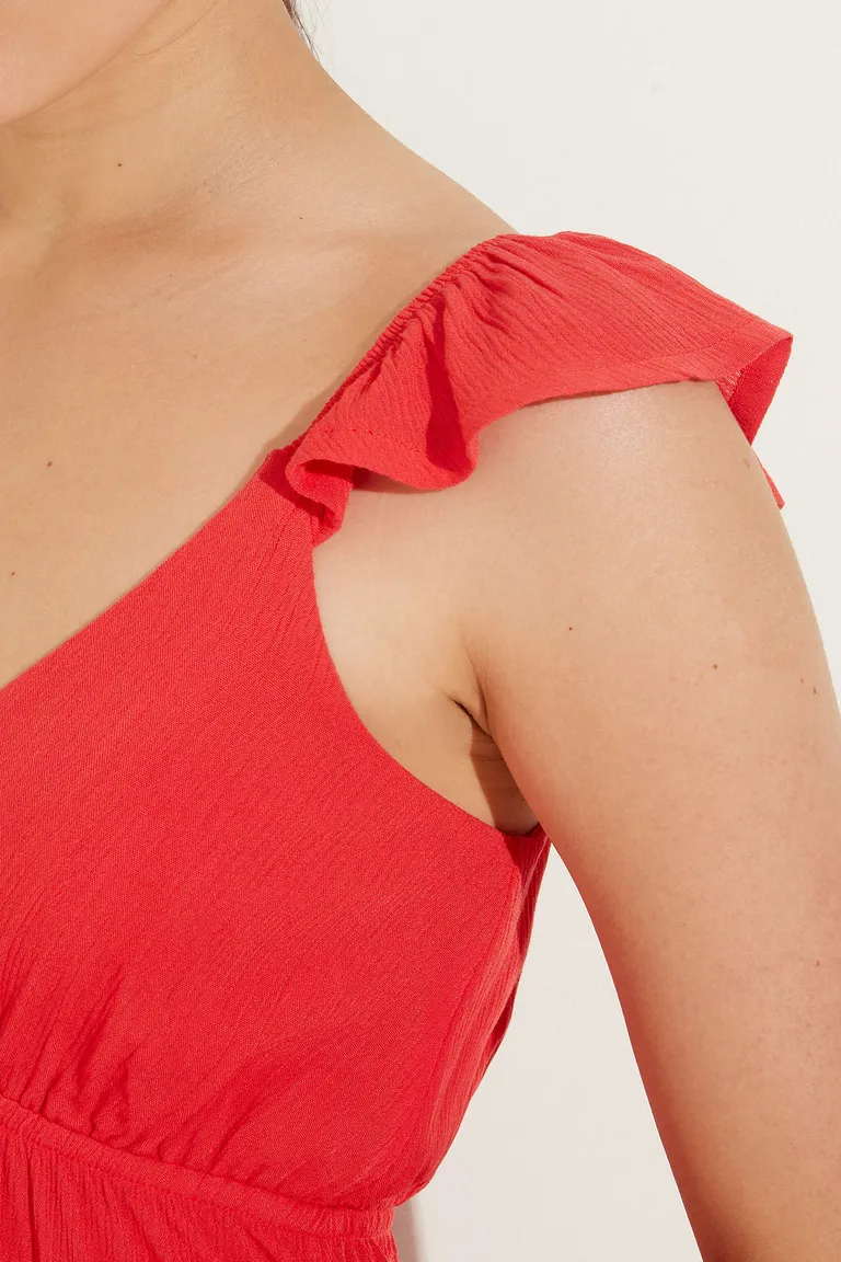 Top femenino con escote en V y breteles con volados detalle elástico bajo el busto de Cuesta Blanca en Tops para argentina