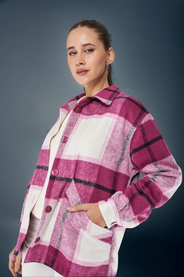 Camisaco a cuadros rosa y blanco de estilo casual y urbano para mujer de Apricot en Chaquetas para argentina