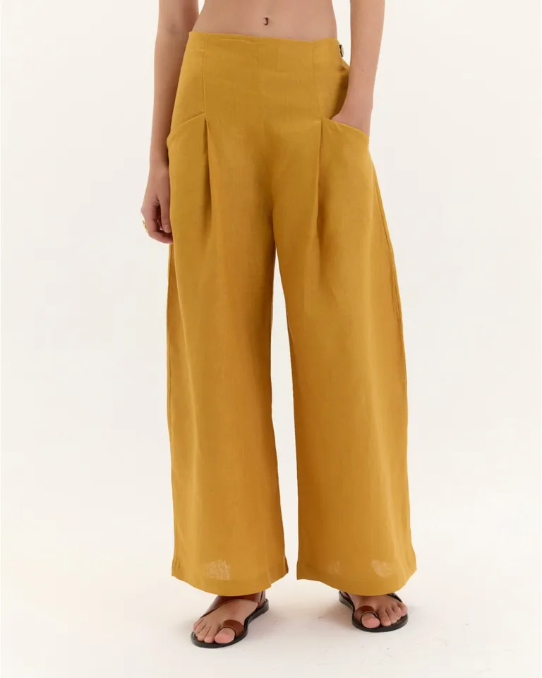 Pantalón ancho de lino en un tono rosado suave con detalles prácticos de Blue Sheep en Pantalones para argentina