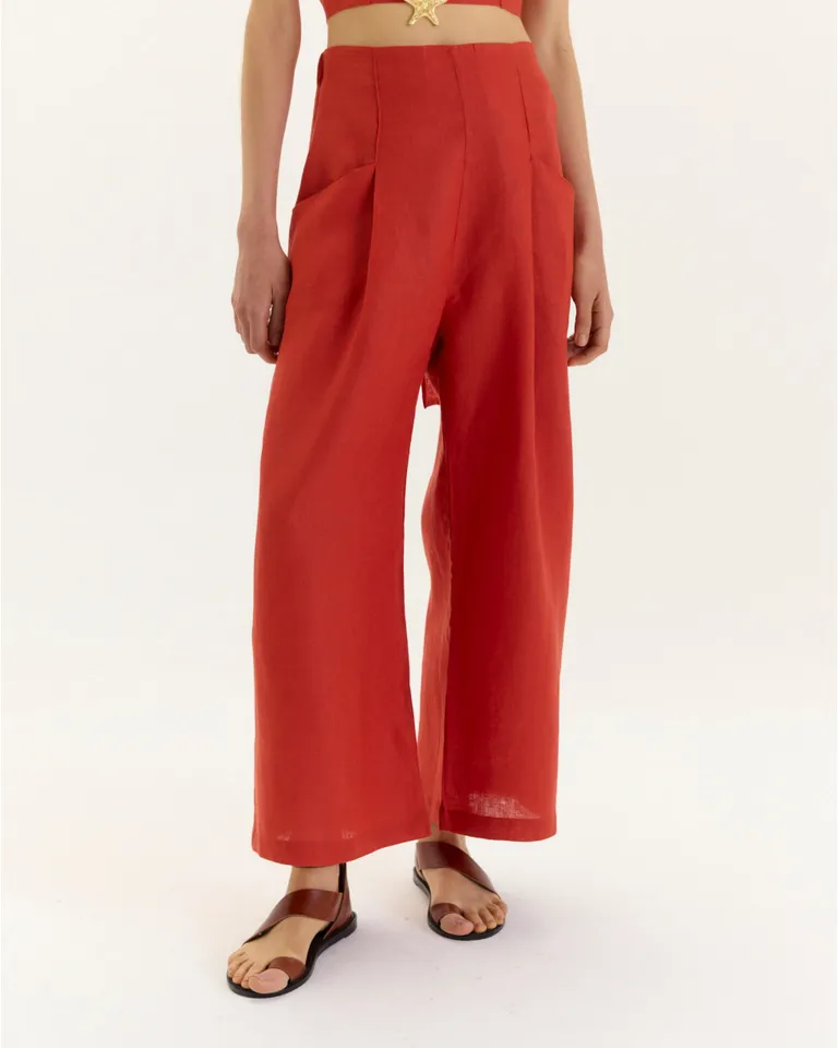 Pantalón ancho de lino en un tono rosado suave con detalles prácticos de Blue Sheep en Pantalones para argentina