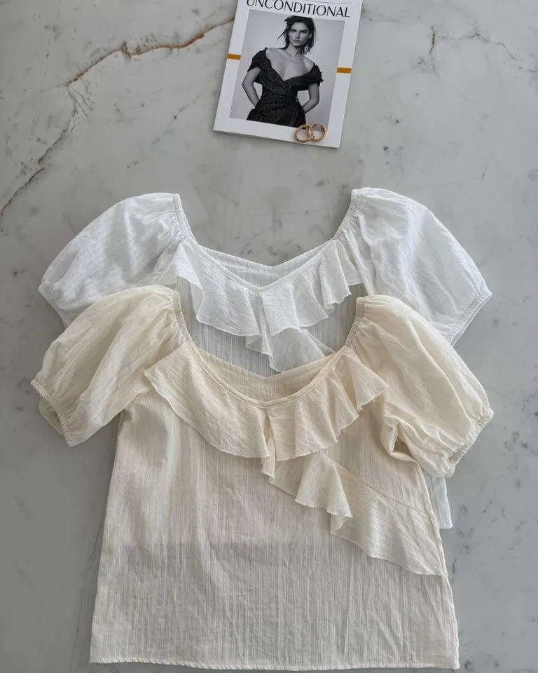 Blusa de algodón con volados y manga princesa para mujer de Hesed en Blusas para argentina