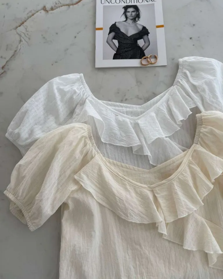 Blusa de algodón con volados y manga princesa para mujer de Hesed en Blusas para argentina
