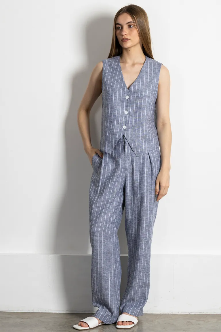 Pantalón de lino de corte recto con cierre delantero y bolsillos laterales de Kill en Pantalones para argentina