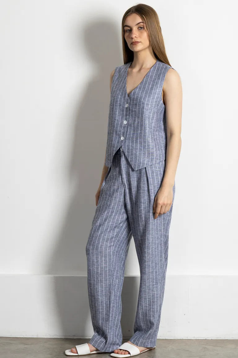 Pantalón de lino de corte recto con cierre delantero y bolsillos laterales de Kill en Pantalones para argentina