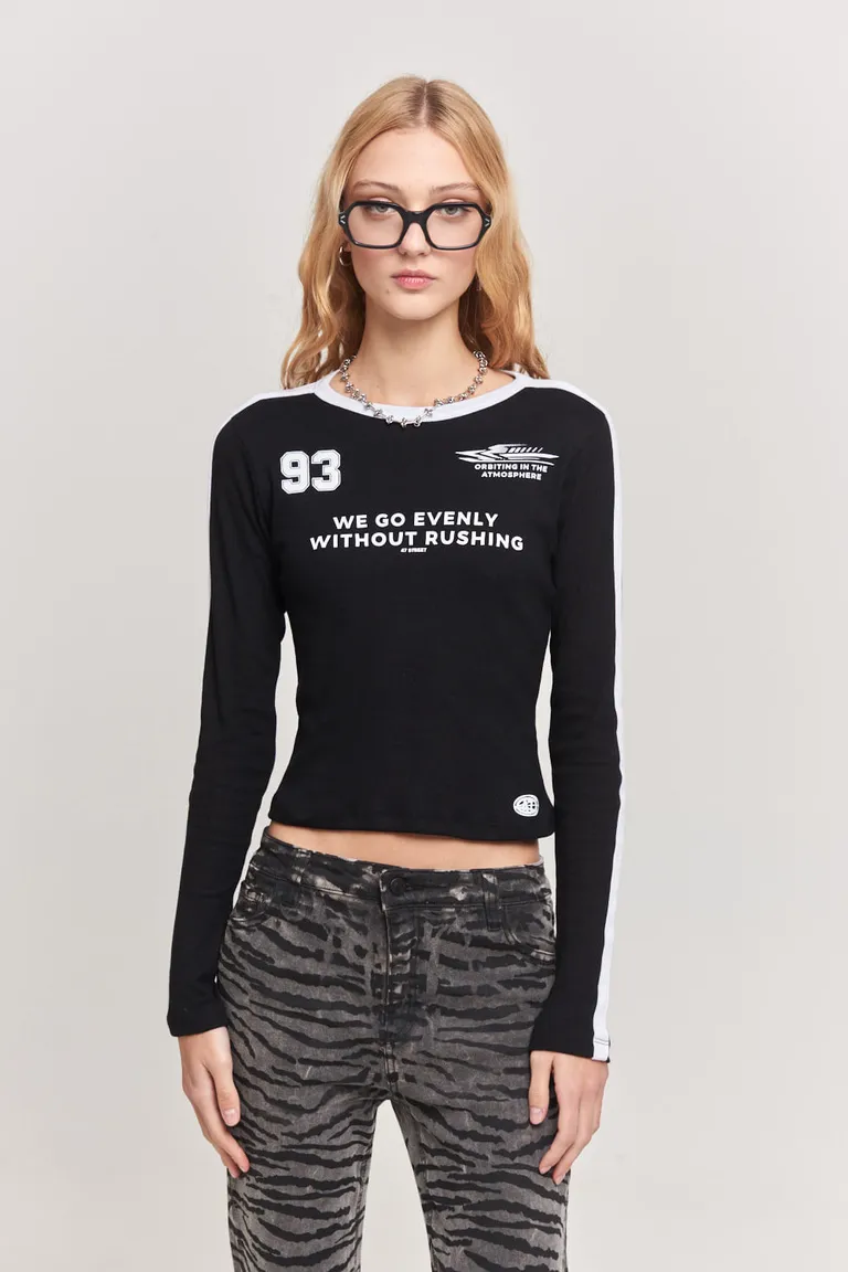 Remera de algodón de manga larga con estampa en el frente para mujer de 47 Street en Remeras para argentina