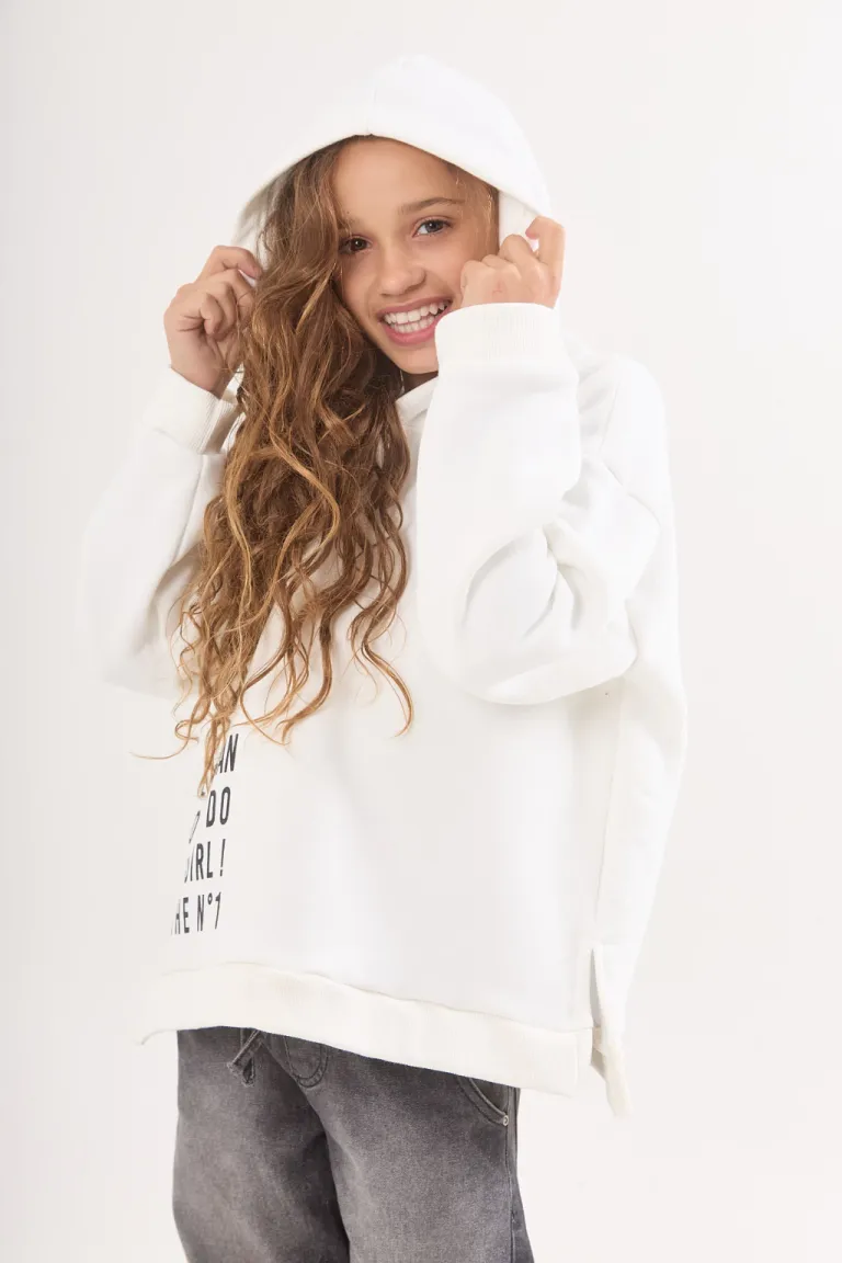 Buzo blanco con capucha y estampado gráfico para mujer de Belle en Buzos y Sweaters para argentina