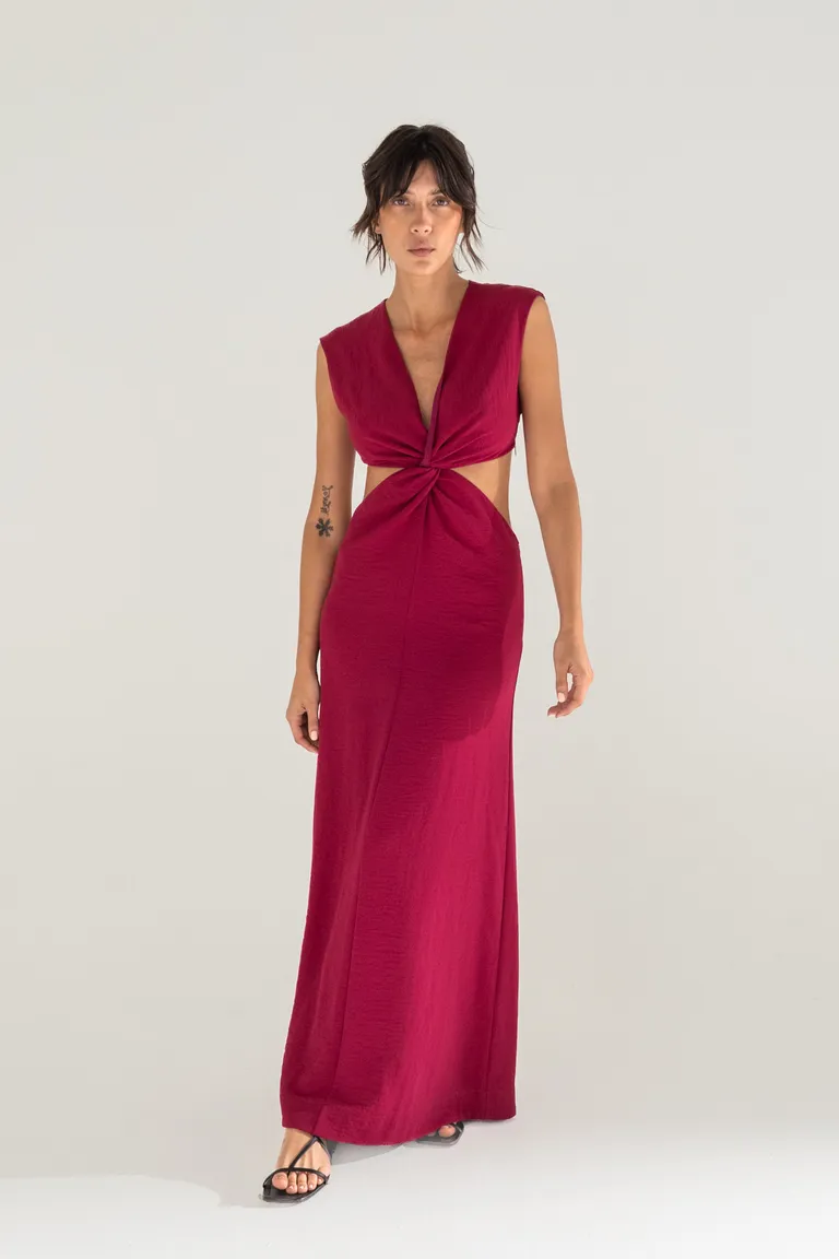 Vestido largo rojo con diseño de nudo frontal para mujer de Akiabara en Vestidos para argentina