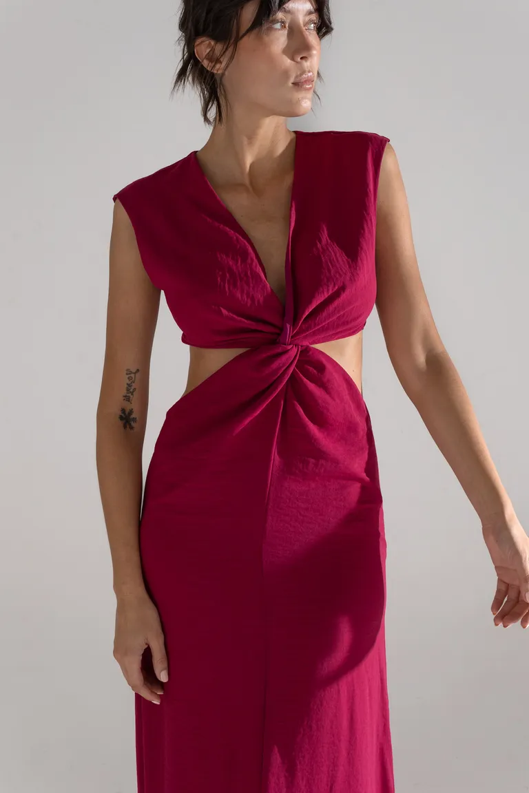 Vestido largo rojo con diseño de nudo frontal para mujer de Akiabara en Vestidos para argentina