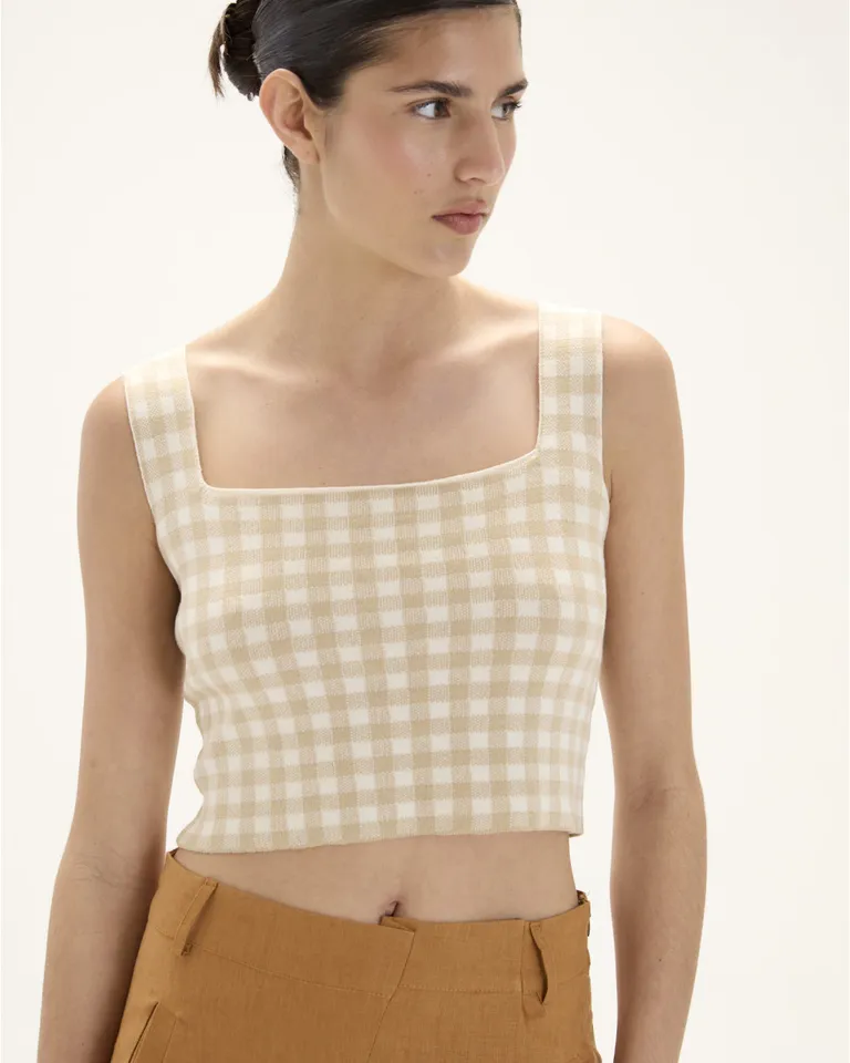 Top tejido en jacquard con delicado diseño vichy, escote cuadrado y tirantes anchos de Blue Sheep en Tops para argentina