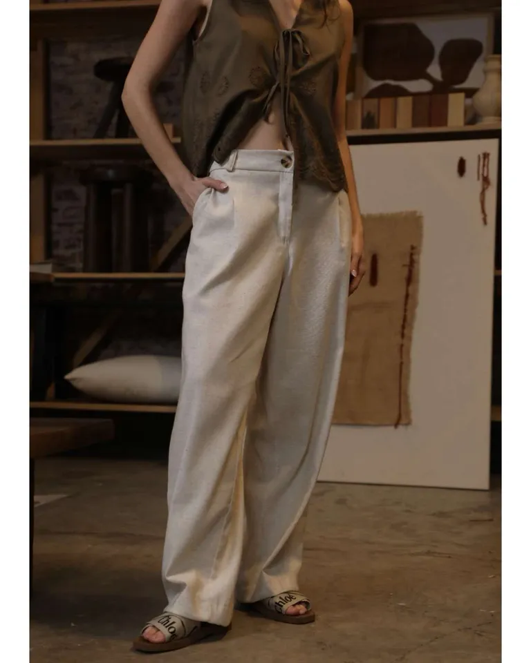 Pantalón de lino con bolsillos y falsos bolsillos traseros para mujer de Hesed en Pantalones para argentina