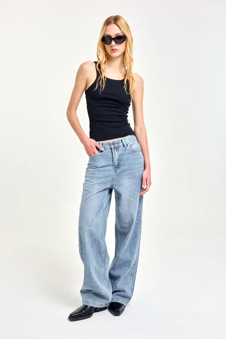 Pantalones de tiro alto en color celeste con pierna ancha de 47 Street en Pantalones para argentina