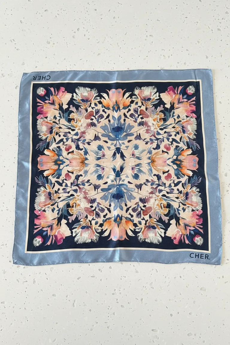 Pañuelo de seda natural con estampado floral en tonos cálidos de Maria Cher en Bufandas y Pañuelos para argentina