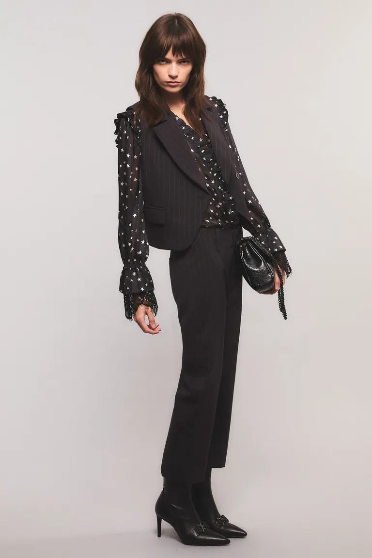 Pantalón de tela sastrera tizado de corte regular y tiro medio de Kosiuko en Pantalones para argentina