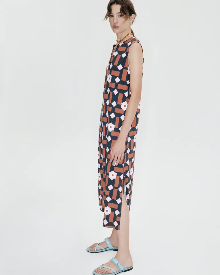 Vestido de punto largo con estampado y abertura frontal de Jazmin Chebar en Vestidos para argentina