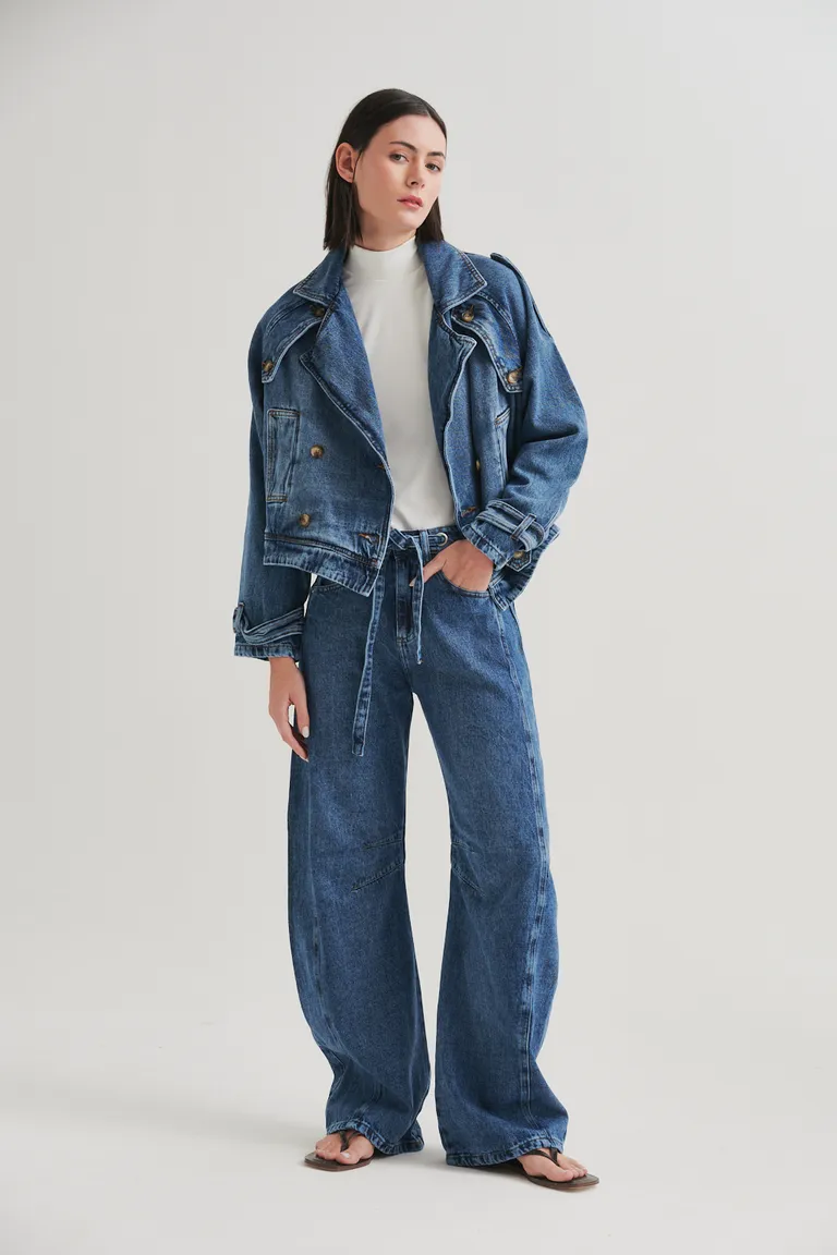 Pantalón barrel de denim de tiro medio con lazo ajustable y bolsillos de Sweet en Pantalones para argentina