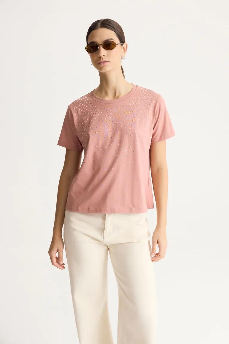 Remera de algodón con aplicaciones metálicas para mujer de Portsaid en Remeras para argentina