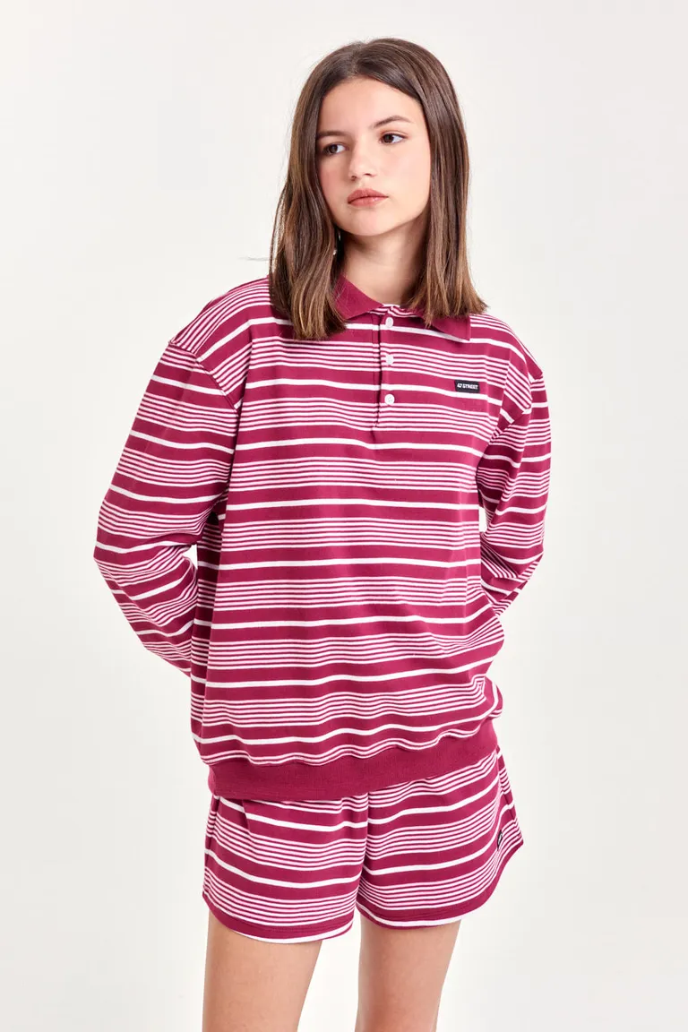 Buzo tipo chomba de algodón pesado con rayas horizontales para un look casual y relajado de 47 Street en Buzos y Sweaters para argentina