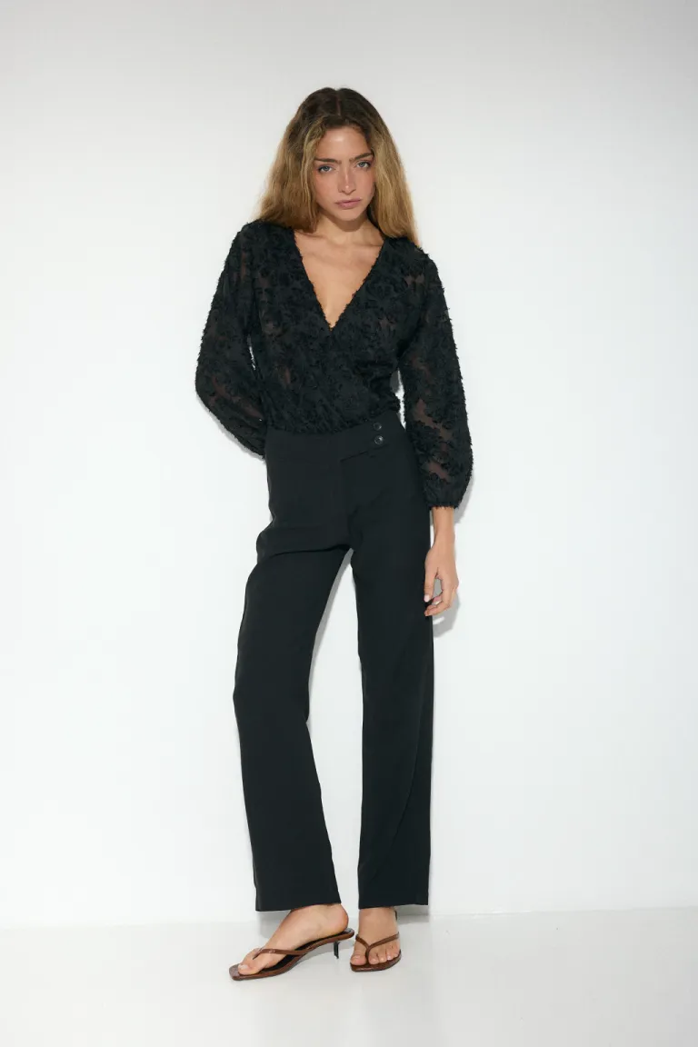 Pantalón de lino de tiro bajo con cintura doble y botón de Audaz en Pantalones para argentina