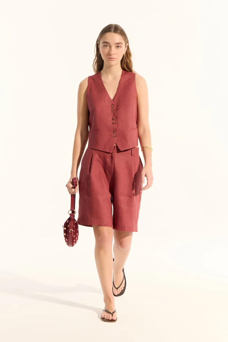 Chaleco clásico y de corte recto en lino para mujer de Portsaid en Chalecos para argentina