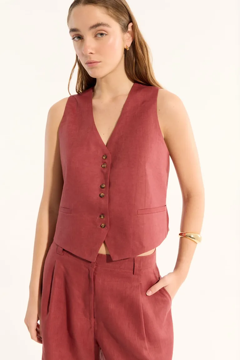 Chaleco clásico y de corte recto en lino para mujer de Portsaid en Chalecos para argentina