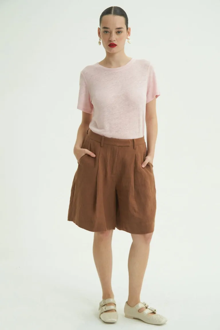 Bermudas de tiro medio con pinzas y bolsillos en lino para mujer de Las Pepas en Shorts para argentina